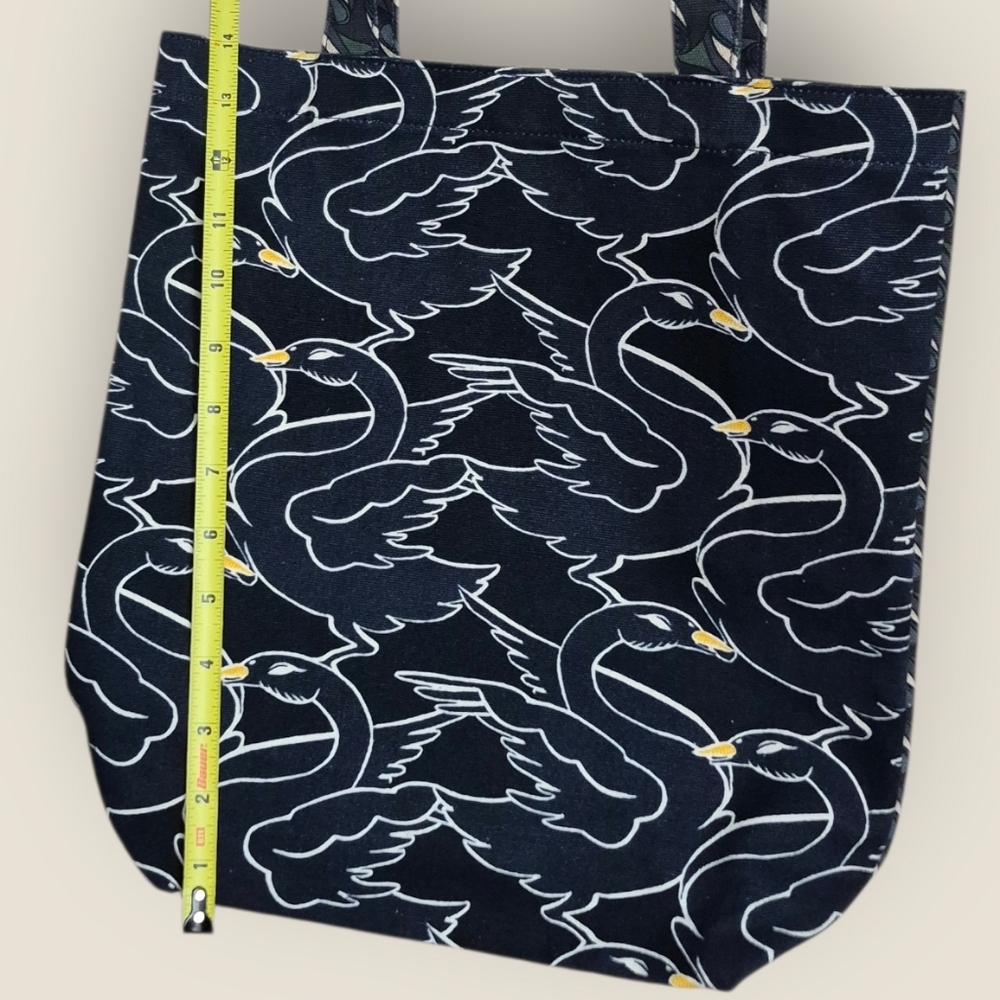 Tory Burch Pattern Print Canvas Tote Curly Ribbon Swan - Picture 6 of 6